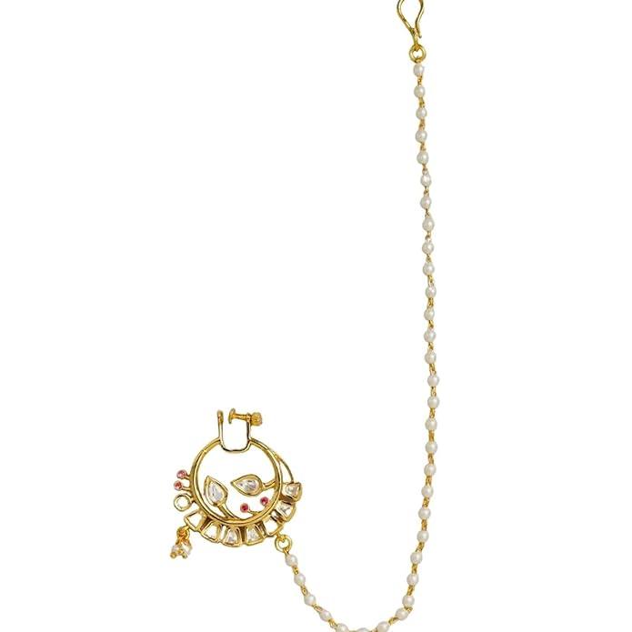 Gold-Plated Kundan Nose Ring - Trendisia