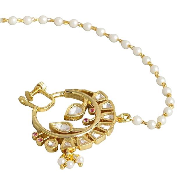 Gold-Plated Kundan Nose Ring - Trendisia