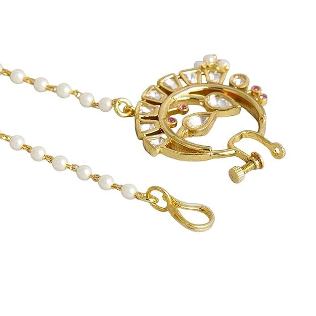 Gold-Plated Kundan Nose Ring - Trendisia