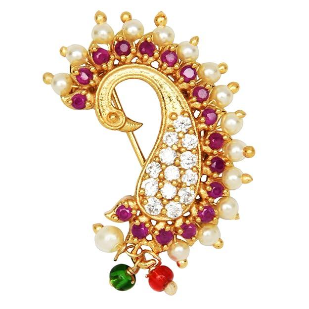 Gold-Plated Kundan Peacock Design Nath - Trendisia