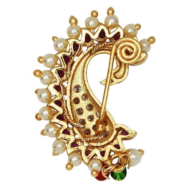 Gold-Plated Kundan Peacock Design Nath - Trendisia