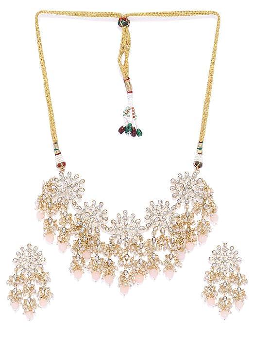 Gold Plated Kundan Pink Choker Jewellery Set - Trendisia