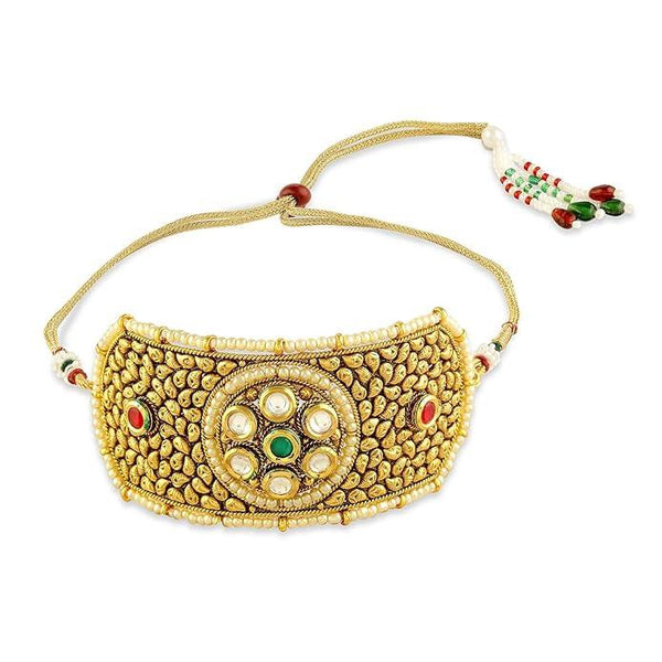 Gold-Plated Kundan Studded Armlet Bracelet - Trendisia