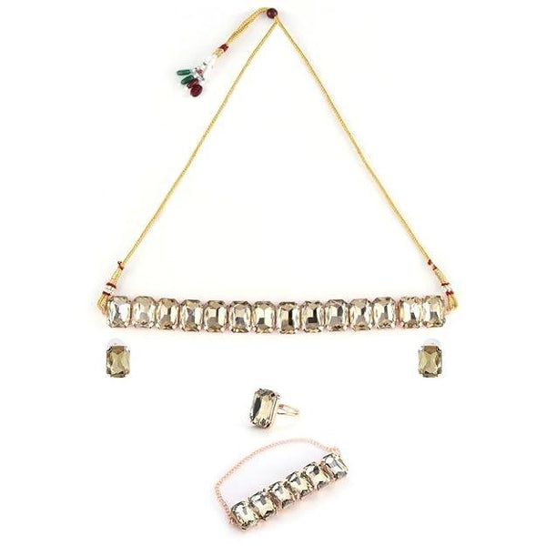 Gold Plated Kundan Studded Choker Jewellery Set - Trendisia