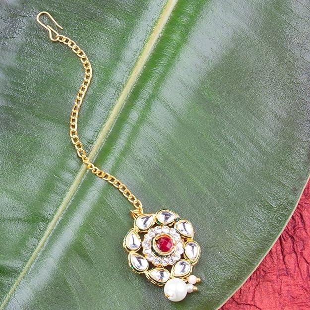 Gold-Plated Kundan Studded Handcrafted Maang Tika - Trendisia