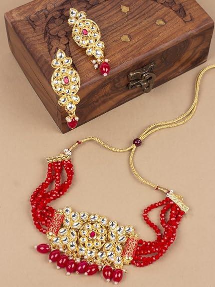 Gold-Plated Kundan-Studded Jewellery Set - Trendisia