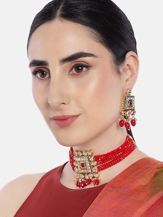 Gold-Plated Kundan-Studded Jewellery Set - Trendisia