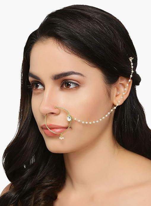 Gold-Plated Kundan Studded Nose Ring - Trendisia