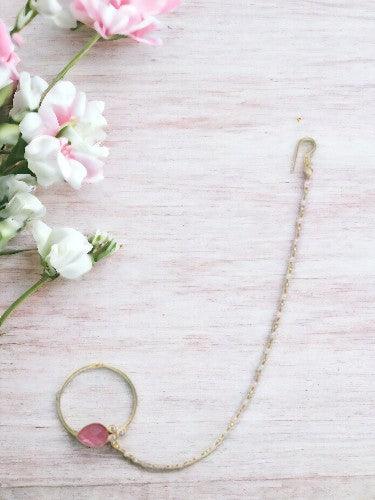Gold Plated Light Pink Stone Nose Ring - Trendisia
