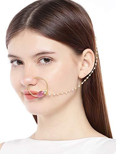 Gold Plated Light Pink Stone Nose Ring - Trendisia