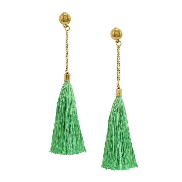 Gold Plated Lime Green Light Weighted Tassle Earrings with Chain for Women and Girls - Trendisia