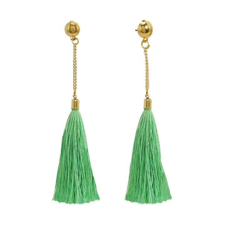 Gold Plated Lime Green Light Weighted Tassle Earrings with Chain for Women and Girls - Trendisia