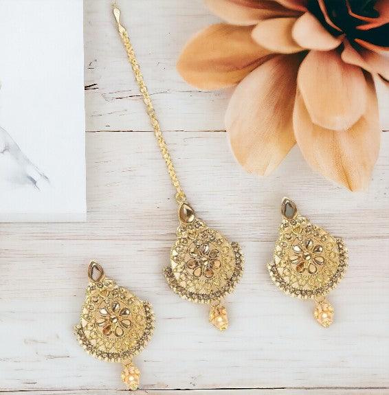 Gold-Plated Maang Tika with Earrings - Trendisia