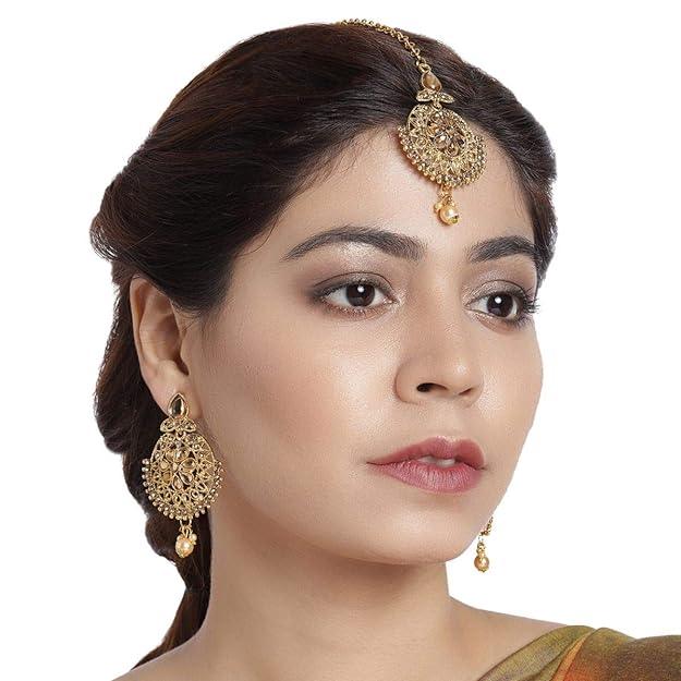 Gold-Plated Maang Tika with Earrings - Trendisia