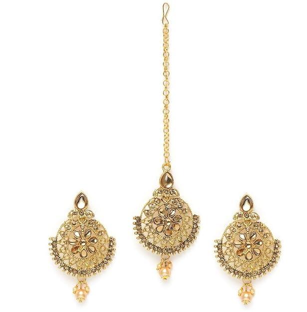 Gold-Plated Maang Tika with Earrings - Trendisia