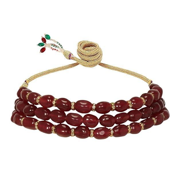 Gold-Plated Maroon Beaded Jewellery Set - Trendisia