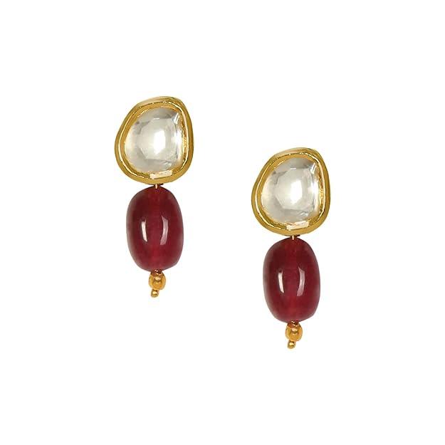 Gold-Plated Maroon Beaded Jewellery Set - Trendisia