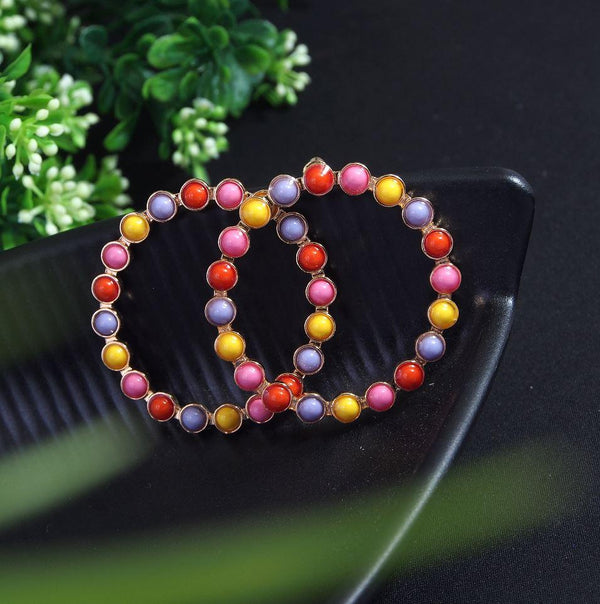 Gold Plated Multicoloured Round Stud Earring-WER 2809 - Trendisia