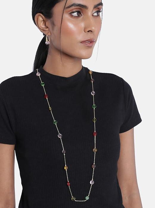 Gold-Plated Multicoloured Stone-Studded Contemporary Jewellery Set - Trendisia