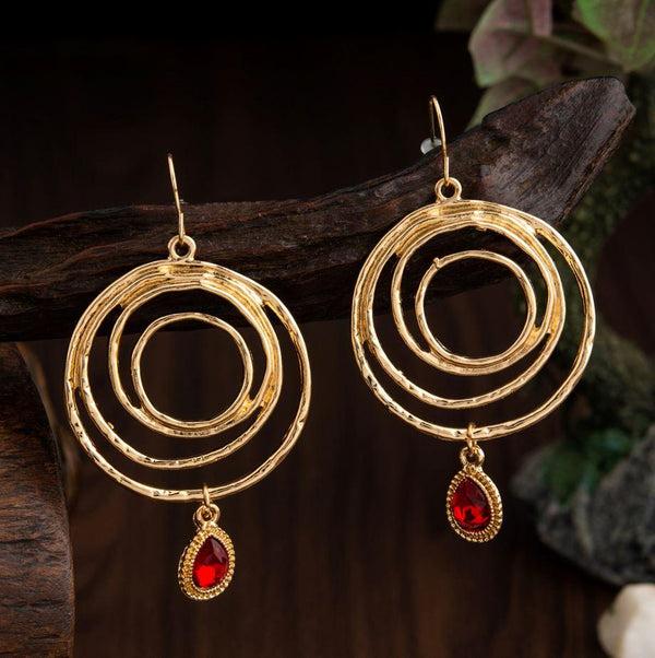 Gold Plated Multiple Circle Shaped With Dangling Stone Fashion Western Earring-AER 1550 - Trendisia