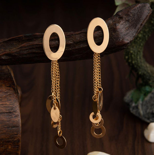 Gold Plated Oval Shaped With Hanging Chain Charms Fashion Western Earring- WER 1607 - Trendisia