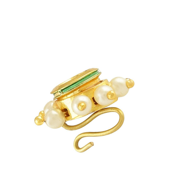 Gold-Plated Pearl and Green Stone Nose Pin - Trendisia