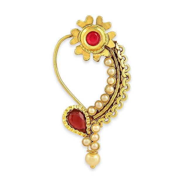 Gold-Plated Pearl-Studded Nosepin - Trendisia