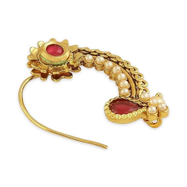 Gold-Plated Pearl-Studded Nosepin - Trendisia