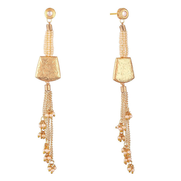 Gold Plated Pearls and Chain Tassle Dangler Earrings for Women and Girls - Trendisia