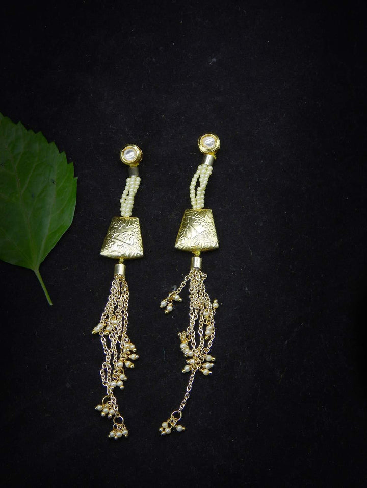 Gold Plated Pearls and Chain Tassle Dangler Earrings for Women and Girls - Trendisia