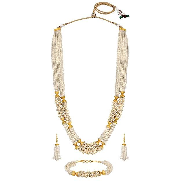 Gold-Plated Pearls Beaded Jewellery Set - Trendisia