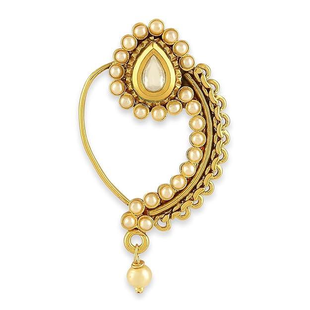 Gold-Plated Pearls Tilak Shaped Nosepin - Trendisia