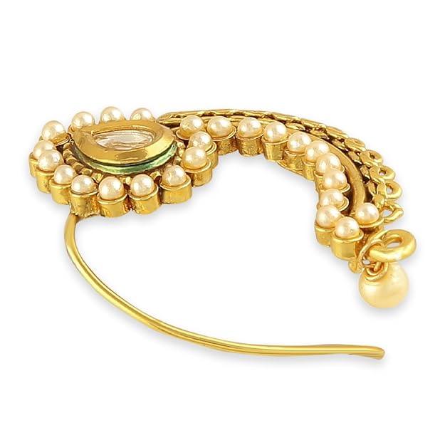 Gold-Plated Pearls Tilak Shaped Nosepin - Trendisia