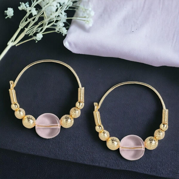 Gold - Plated Pink Hoop Earrings - Trendisia