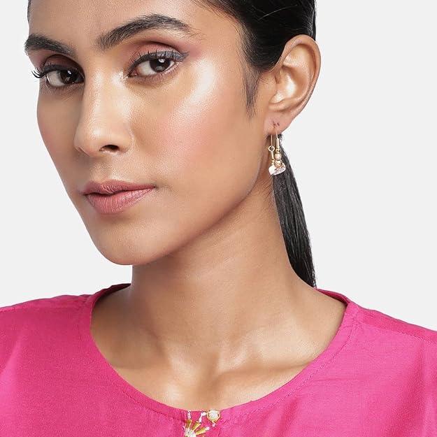 Gold - Plated Pink Hoop Earrings - Trendisia