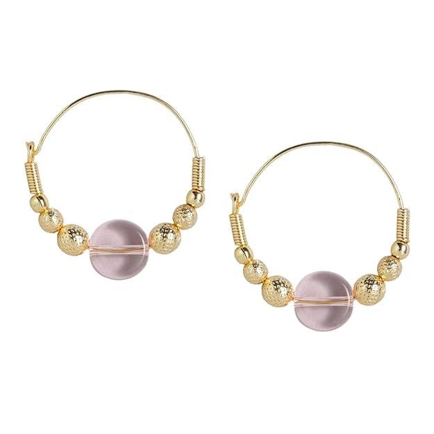 Gold - Plated Pink Hoop Earrings - Trendisia