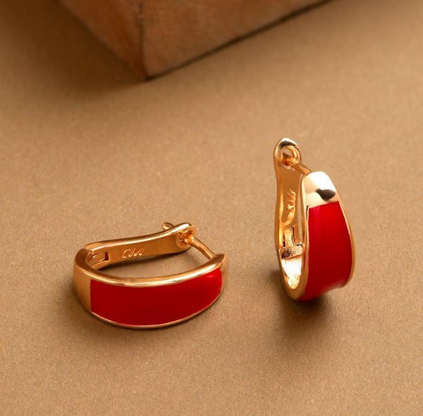 Gold Plated Plain Enamel Bali Hoops Earring-HER 1208 - Trendisia