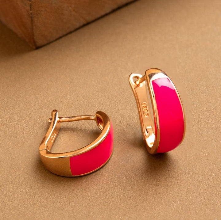 Gold Plated Plain Enamel Bali Hoops Earring-HER 1208 - Trendisia