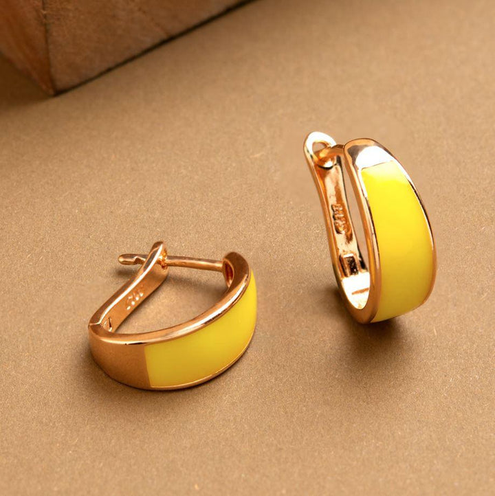 Gold Plated Plain Enamel Bali Hoops Earring-HER 1208 - Trendisia