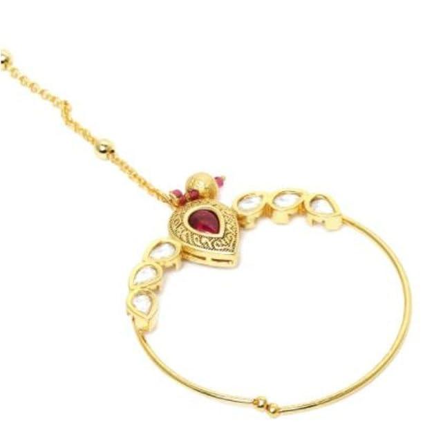 Gold Plated Polki Nose Ring With Chain - Trendisia