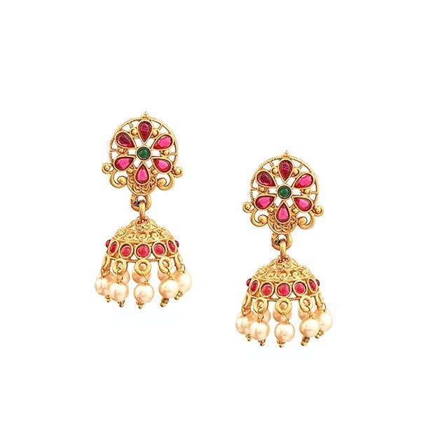 Gold-Plated Red Green Stone-Studded Jewellery Set - Trendisia