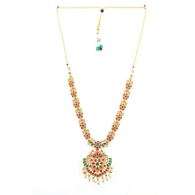 Gold-Plated Red Green Stone-Studded Jewellery Set - Trendisia