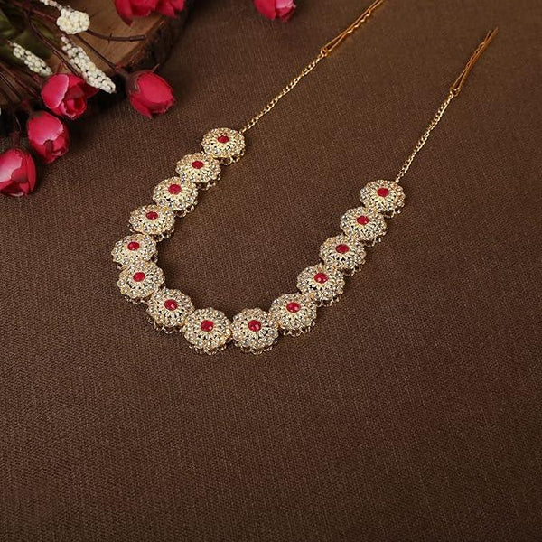 Gold Plated Red Kundan Beaded Mathapatti - Trendisia