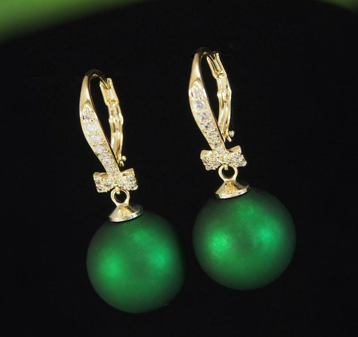 Gold Plated Red/Green Pearl Cubic Zicronia Korean Earring - KRNER 4797 - Trendisia