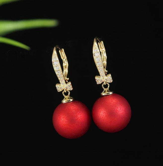 Gold Plated Red/Green Pearl Cubic Zicronia Korean Earring - KRNER 4797 - Trendisia