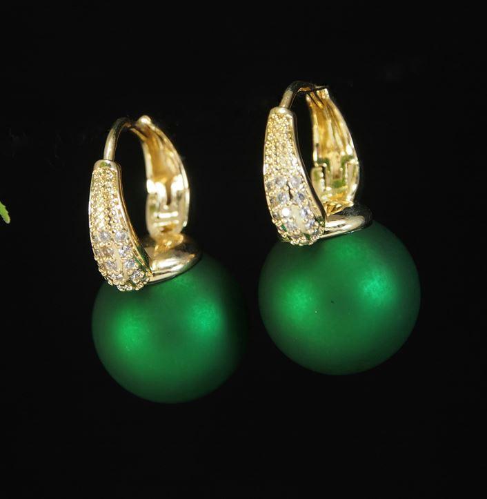 Gold Plated Red/Green Pearl Cubic Zicronia Korean Earring - KRNER 4798 - Trendisia