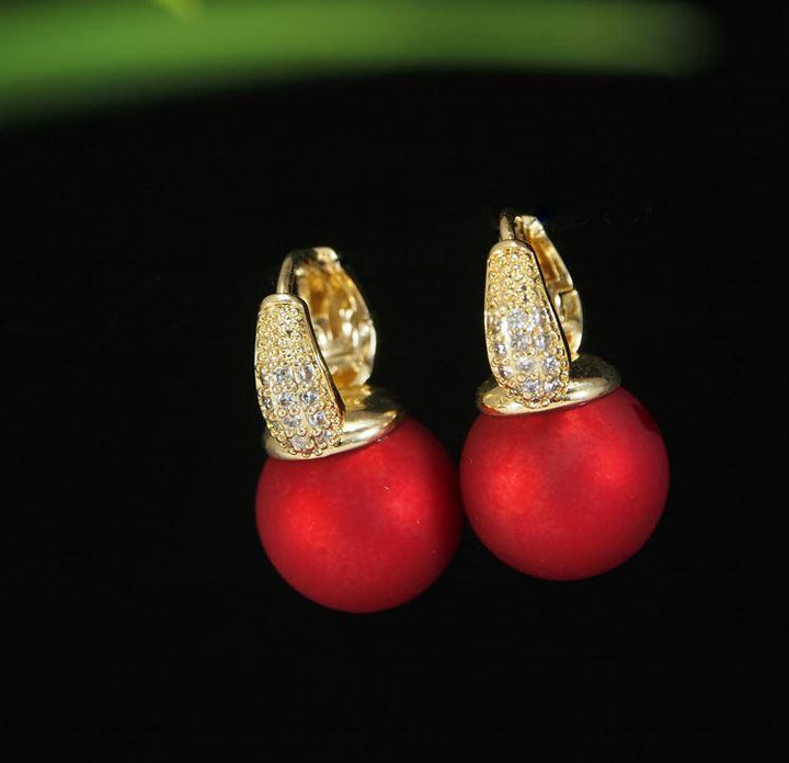 Gold Plated Red/Green Pearl Cubic Zicronia Korean Earring - KRNER 4798 - Trendisia