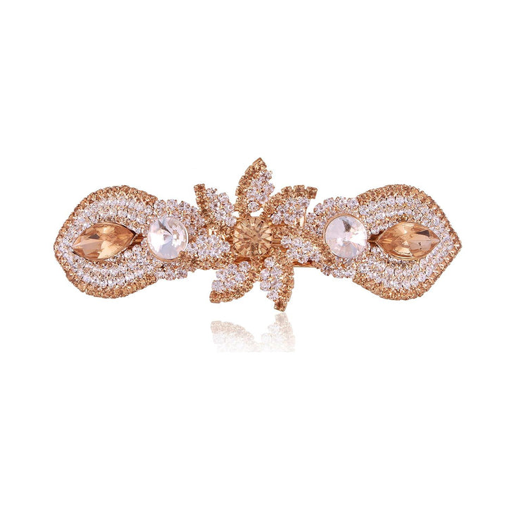 Gold Plated Rhinestone Studded Hair Barrette - Trendisia