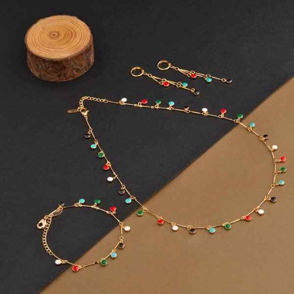 Gold Plated Round Shaped Multicolor Enamel Necklace Set With Bracelet- NK 1830 - Trendisia