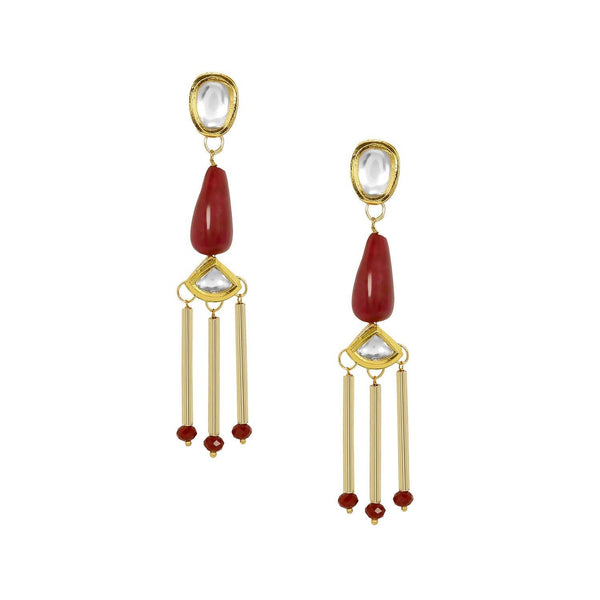 Gold Plated Ruby Beads kundan Dangler Earrings for women and Girls - Trendisia